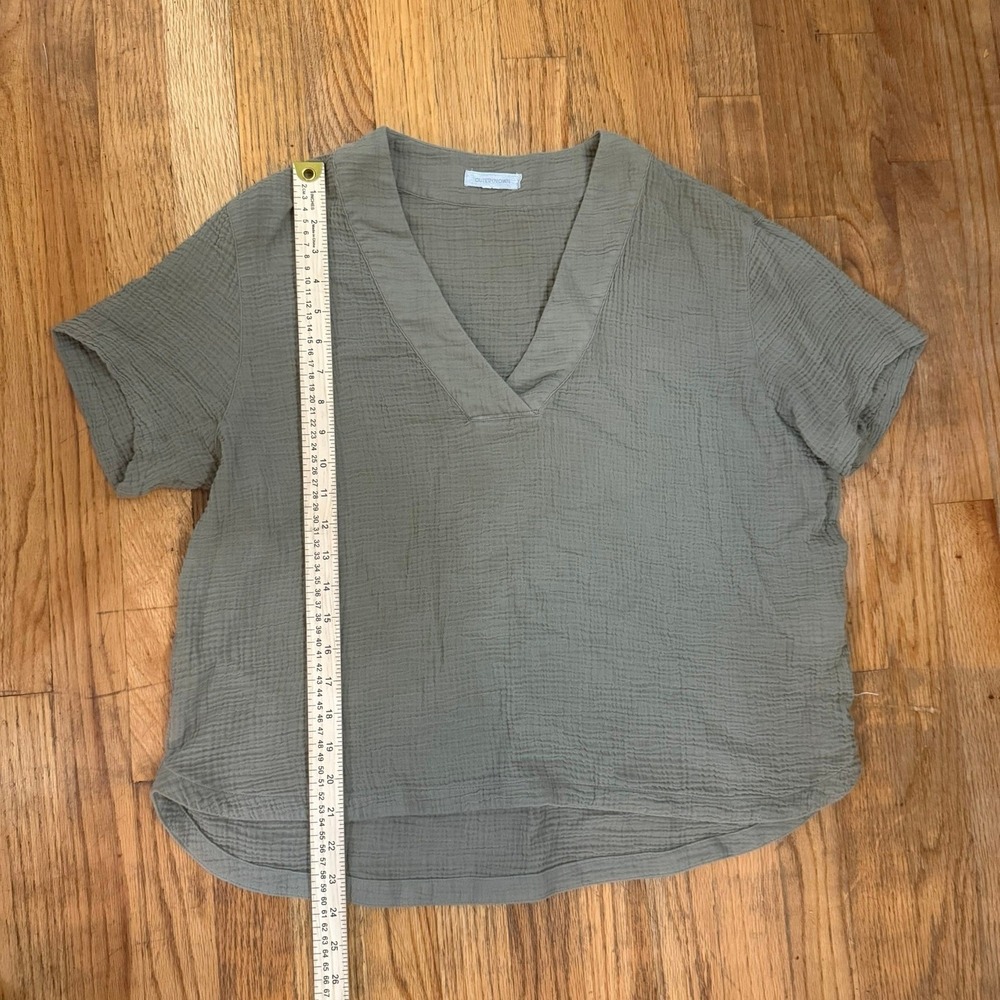 Outerknown Organic Cotton Gauze VNeck SS Top Shirt Sage Green Large Fall - Picture 4 of 8